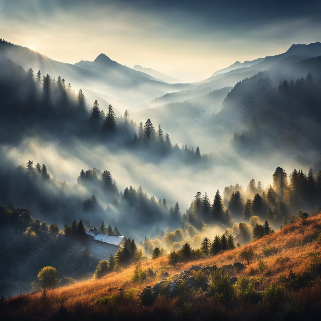 Misty Mountain Landscape: A Tranquil Scene