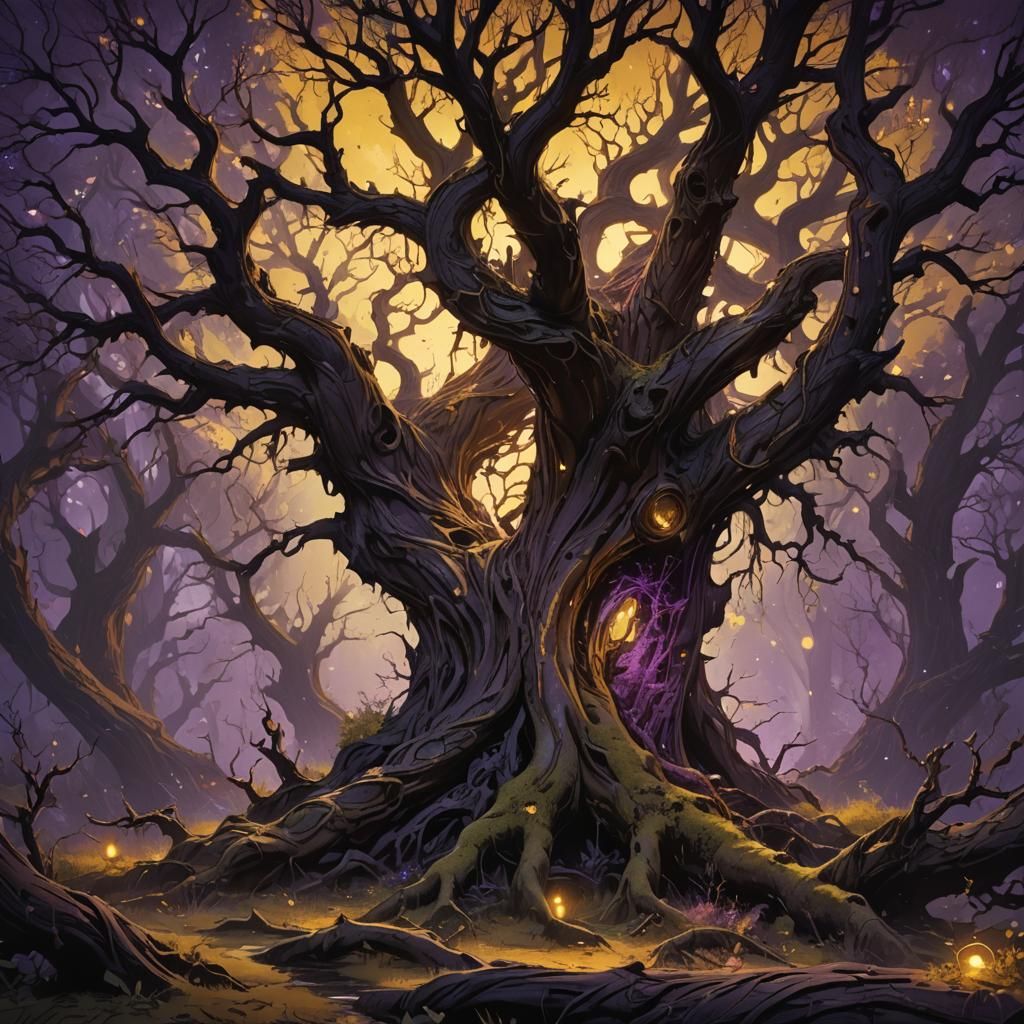 Decaying Tree in Dark Fantasy Art Style