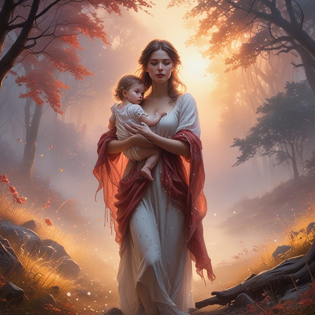 Mysterious Ethereal Woman in a Foggy Forest