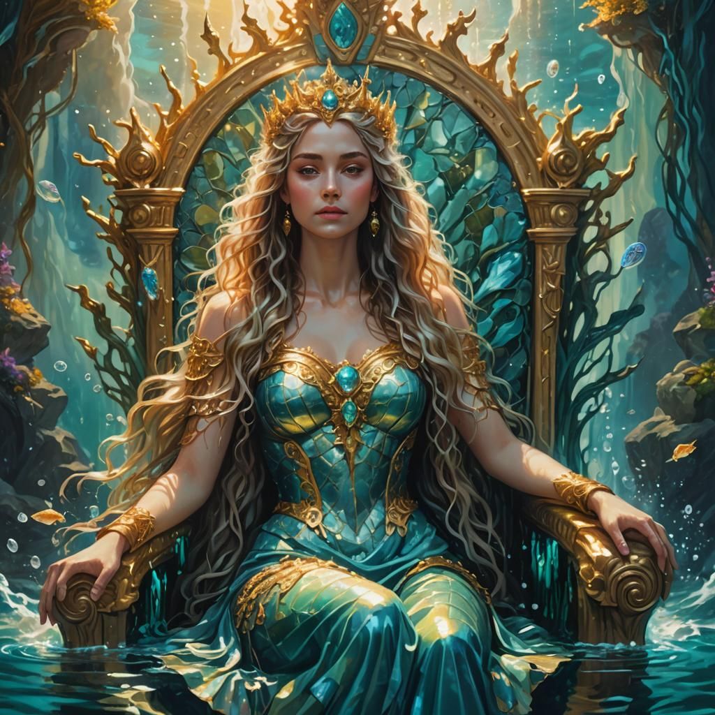 Underwater Goddess on Sea Throne in Fantasy Art