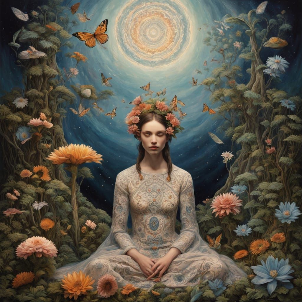 Enigmatic Figure in Dreamlike Landscape