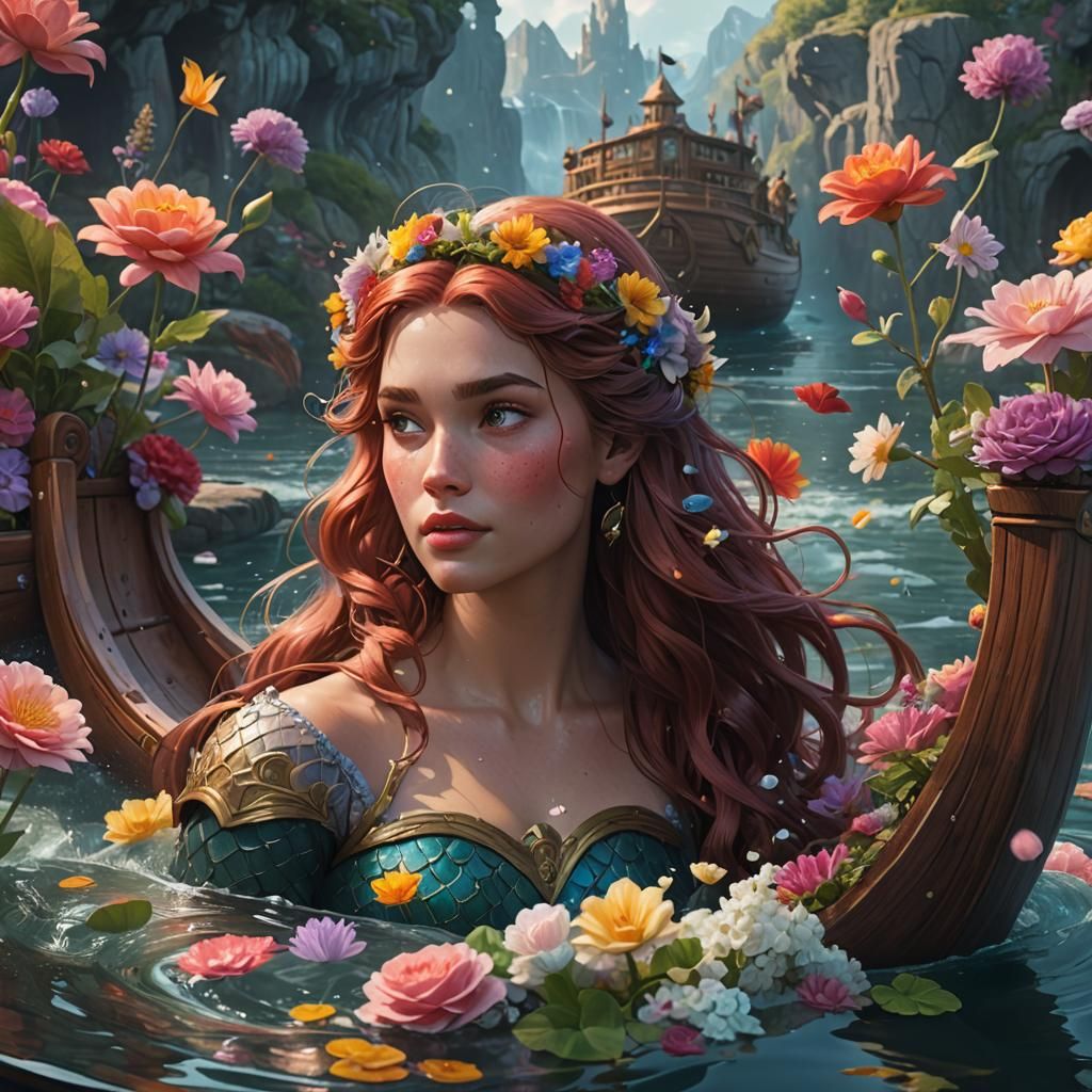 Mermaid in Viking Ship, Hyperdetailed Portrait