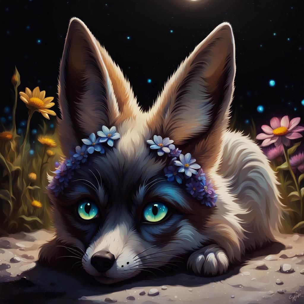 Fennec Fox Under Incandescent Galaxy: Graffiti Art