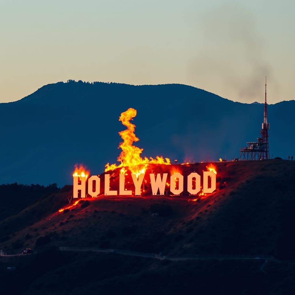 Hollywood Sign on Fire: A Dramatic Image