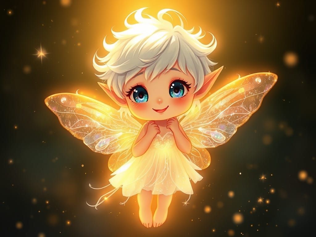 Whimsical Fairy Radiates Golden Light in the Darkness