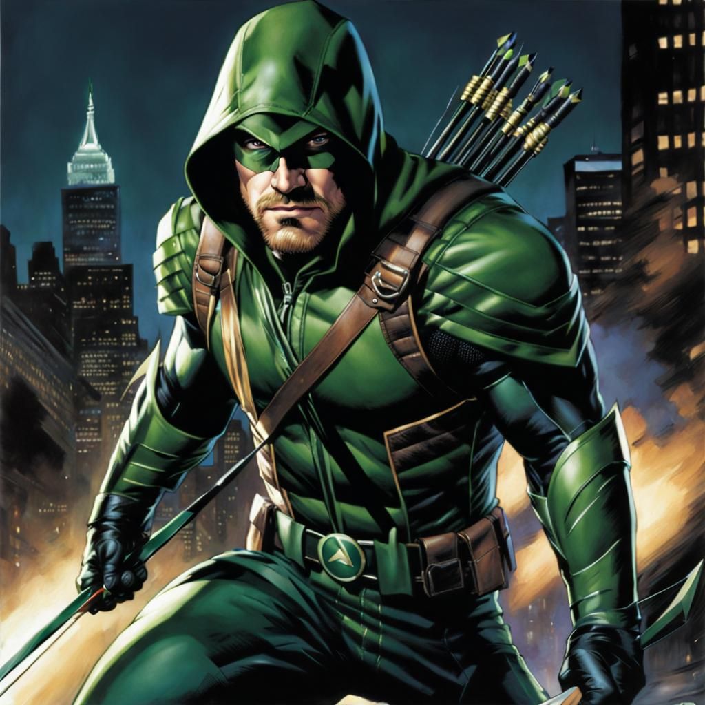 Green Arrow Taking Aim in Comic Book Art