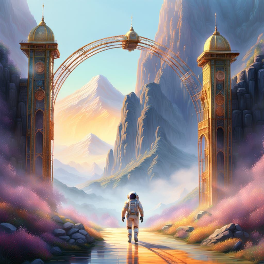 Astronaut Steps Through Portal: Impressionist Sci-Fi