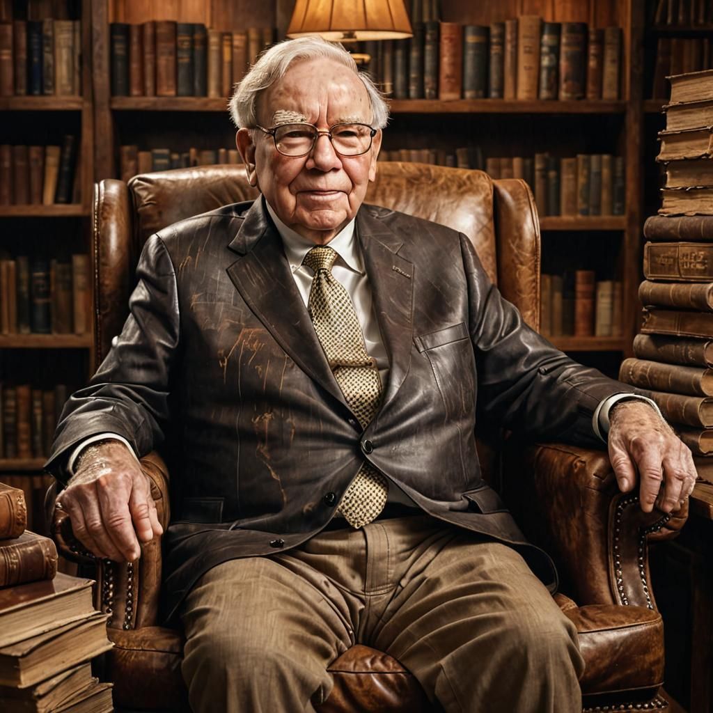 Warren Buffett Portrait in Photorealistic Illustration Style
