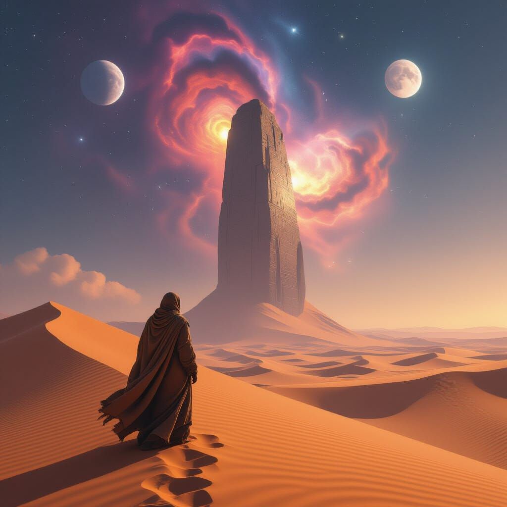 Desert Nomad Gazes at Ancient Alien Relic