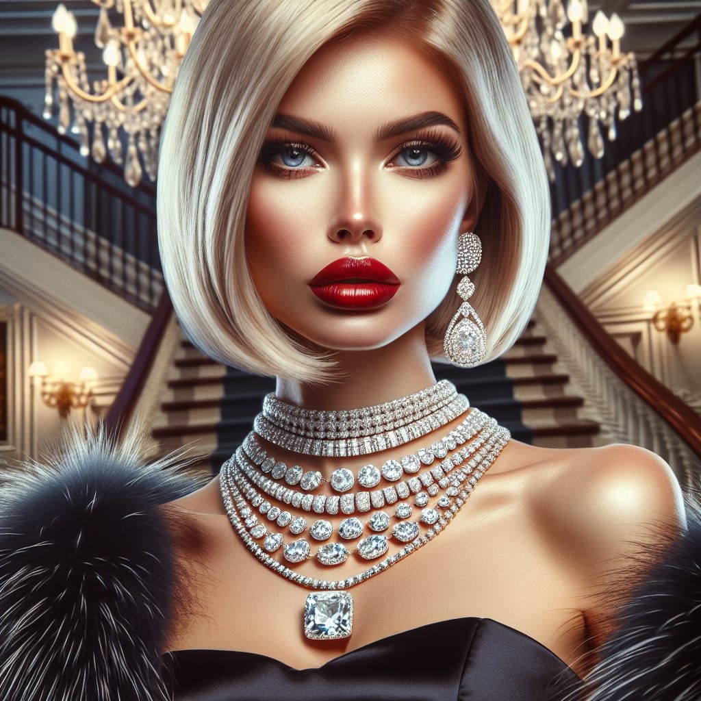 Elegant Woman with Diamond Necklace: 4K Oil Painting