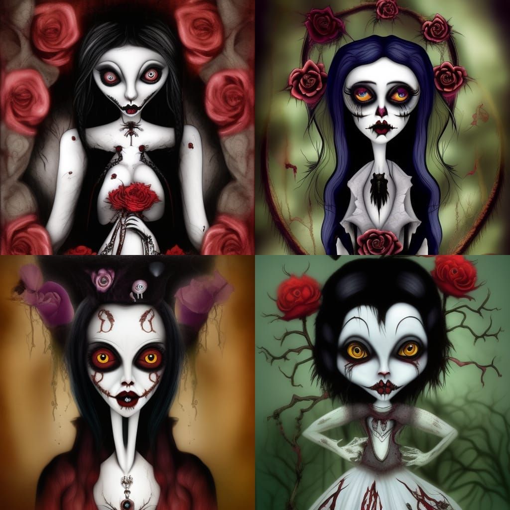 Gothic Horror Princess in Crimson Rose Garden