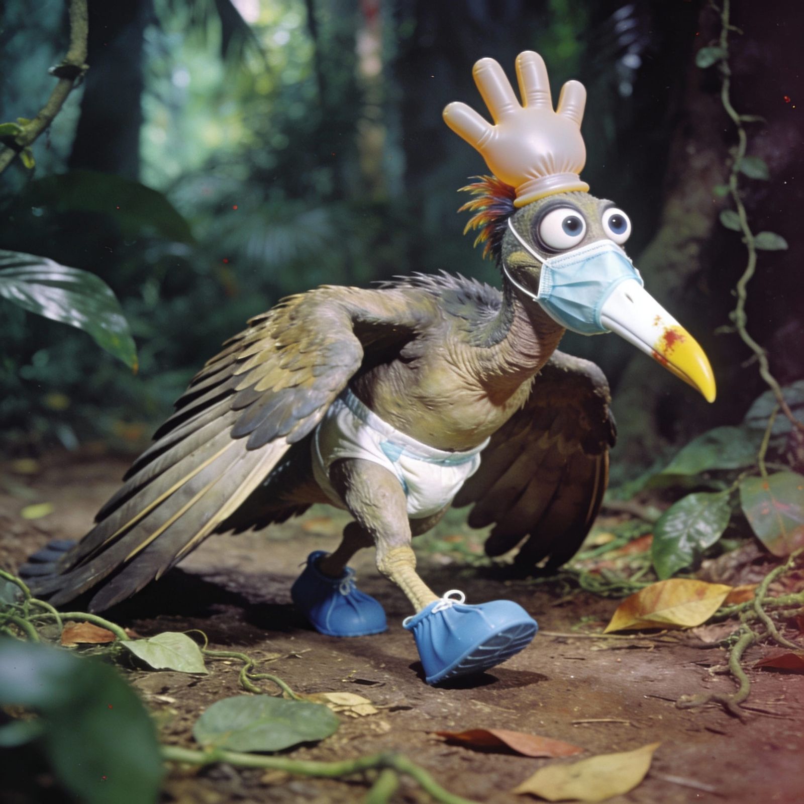 The "Uolographinarix", aka, the hypochondriac  "Epic Fail Bird", seeking prey, golf-balls, or gummy worms.