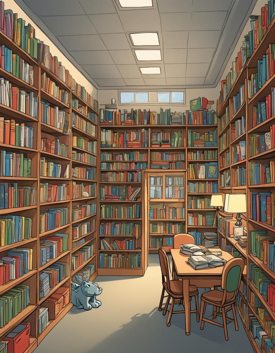 cartoon school library