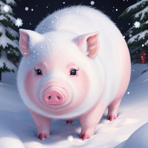 Anime Snow Pig Digital Art