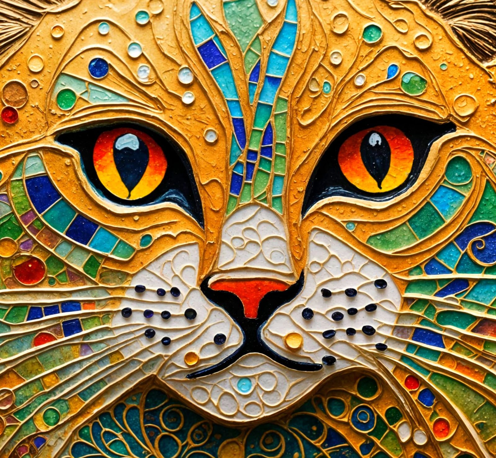 Ancient Folk Cat Revealed in Whimsical Encaustic