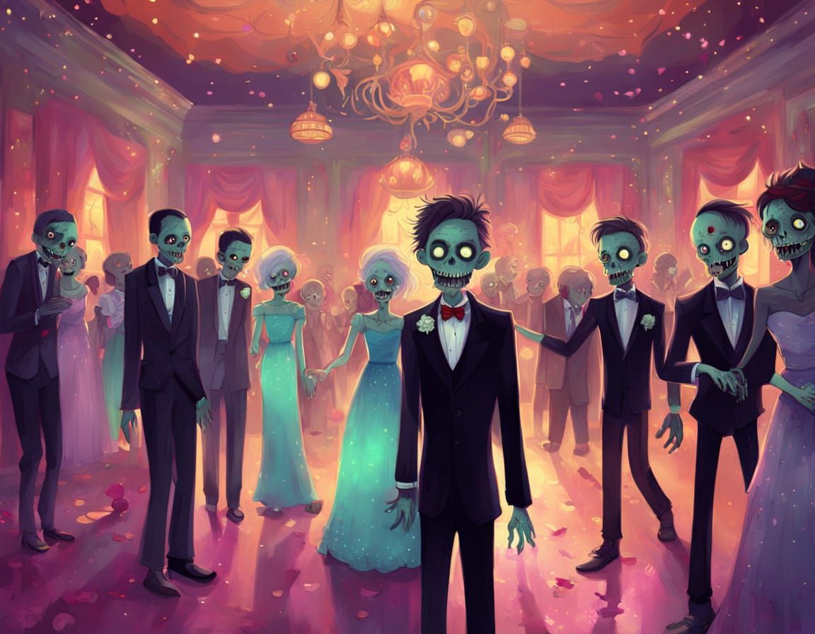 Cute Zombies at Prom: Whimsical Digital Concept Art
