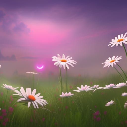 Sunset Daisies: A Detailed Matte Painting
