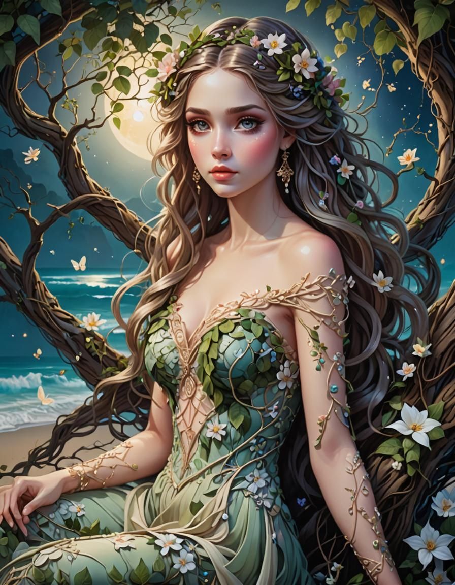 Enchanting Forest Princess in Art Nouveau Style
