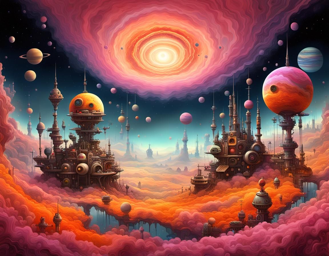 Machinarium Planet in Nebula, Kandinsky Style