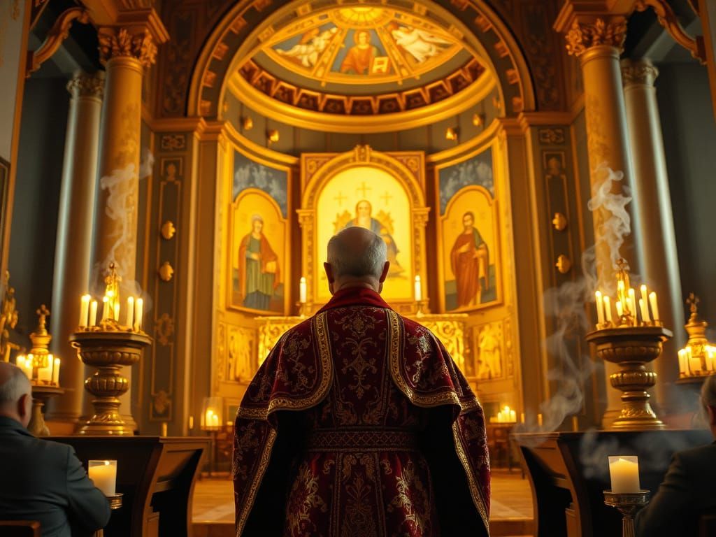 Orthodox Priest in Golden-Hued Altar Scene