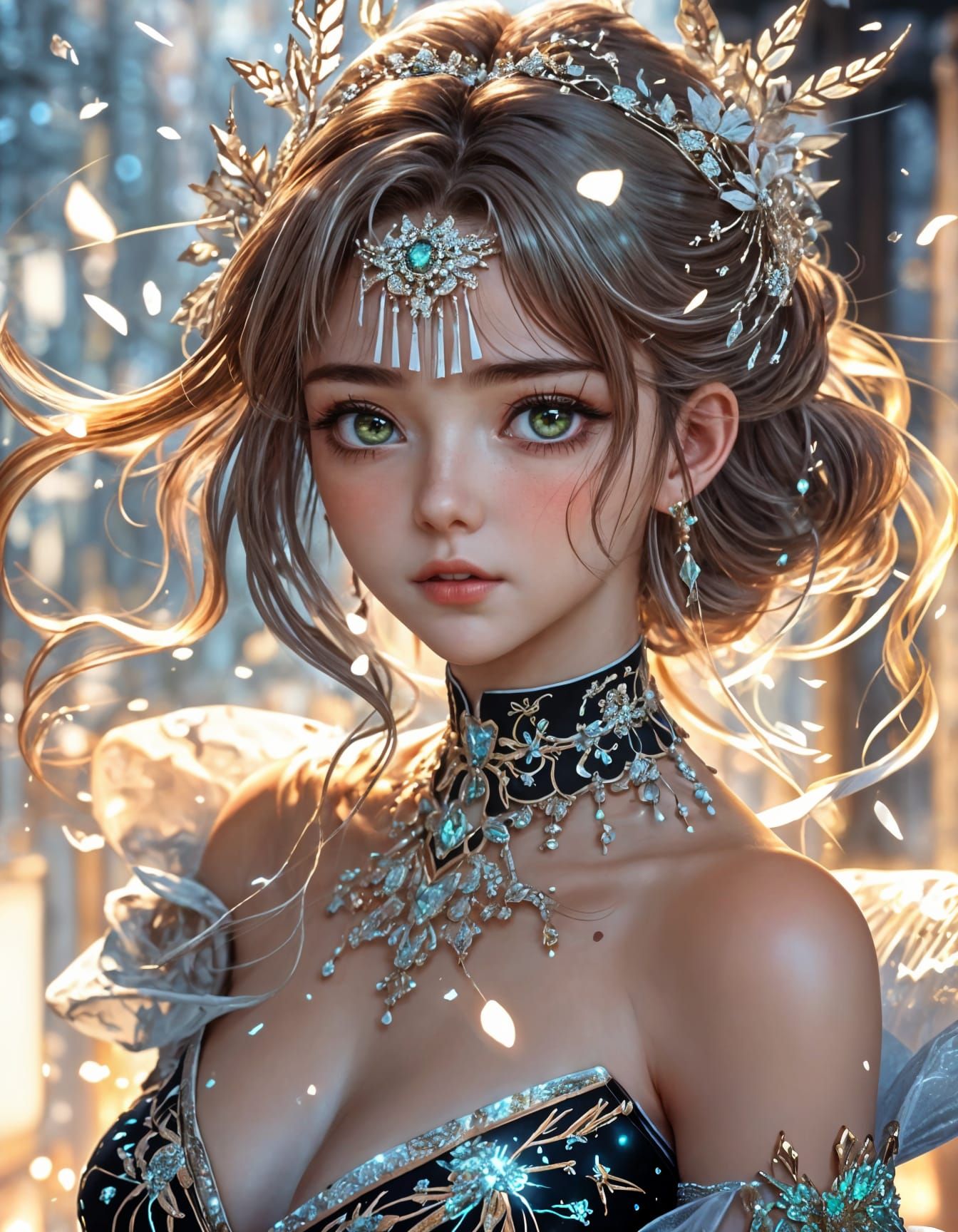 Radiant Goddess in Anime-Style Portrait