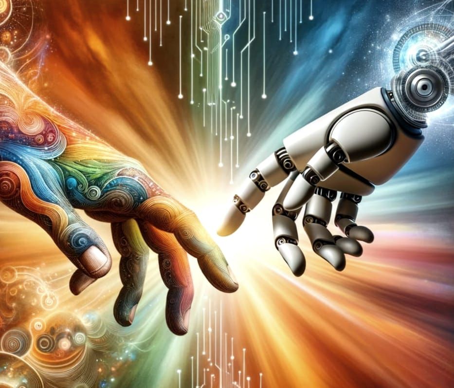 Human and AI Hands Meet in Futuristic Handshake