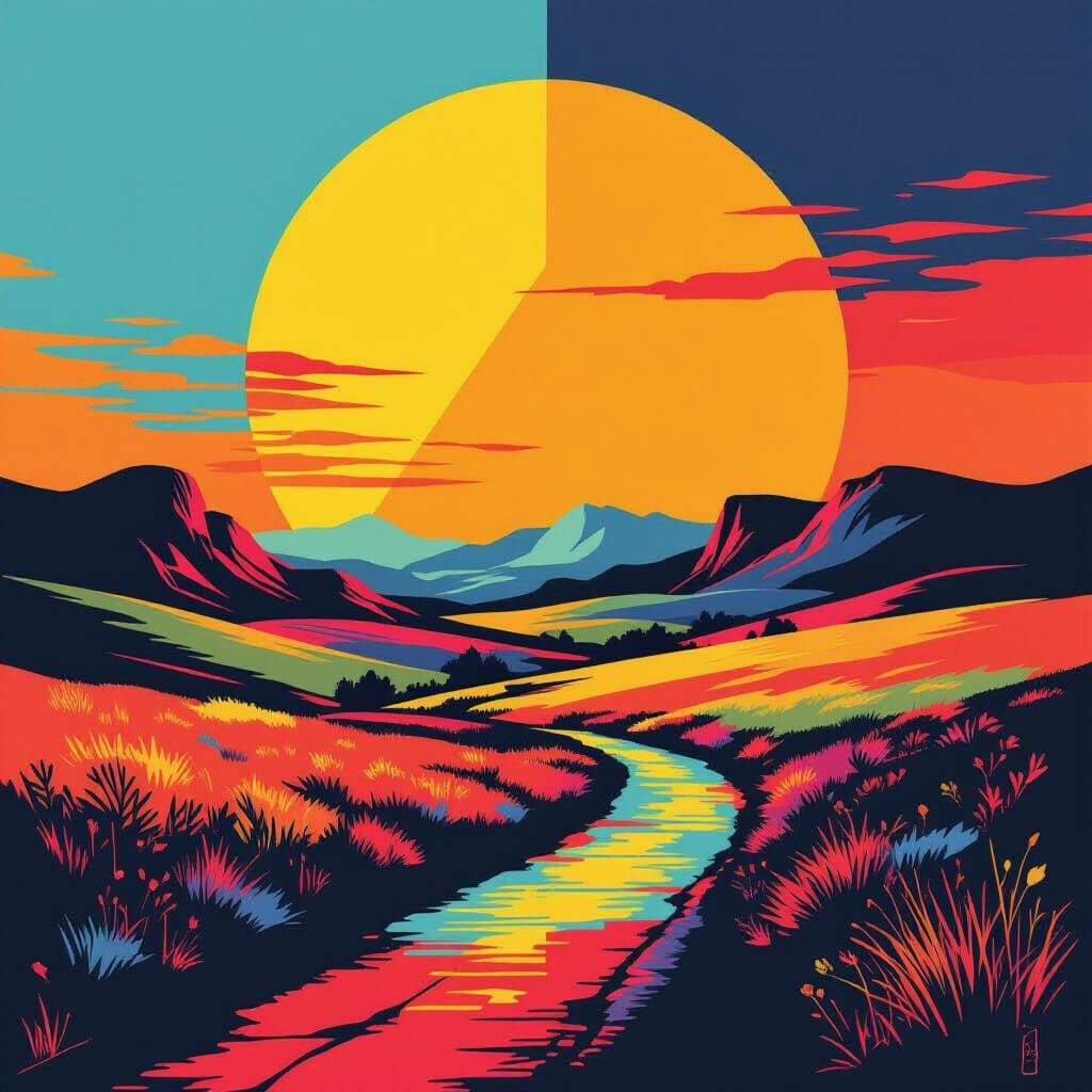Pop Art Landscape in Screen Print Style