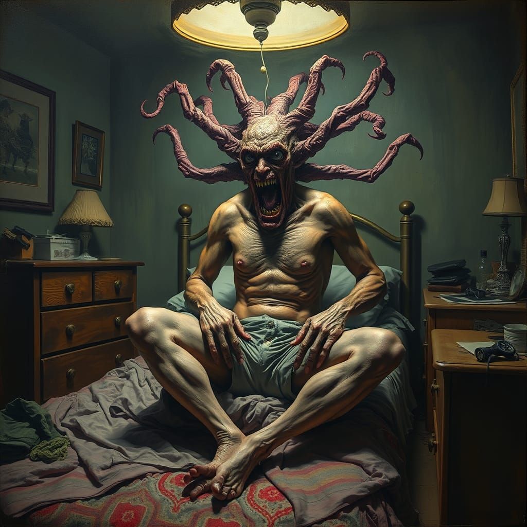 Horrific Transformation in Bedroom, Grotesque Art