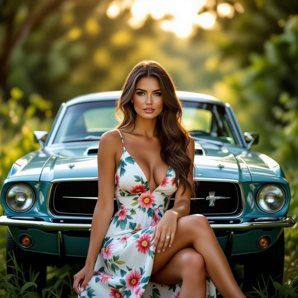 Voluptuous Woman on Vintage Car, Professional Photography