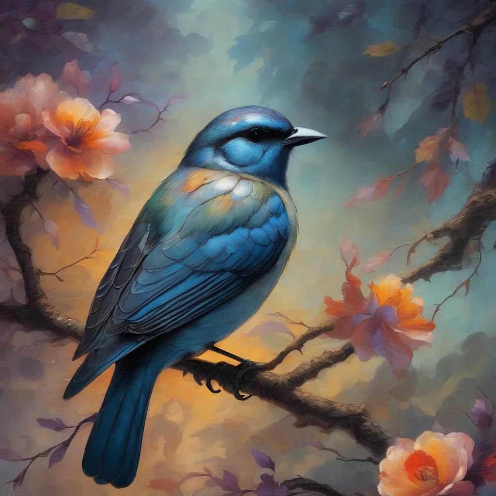 Bird in Darkly Romantic Ethereal Illustration