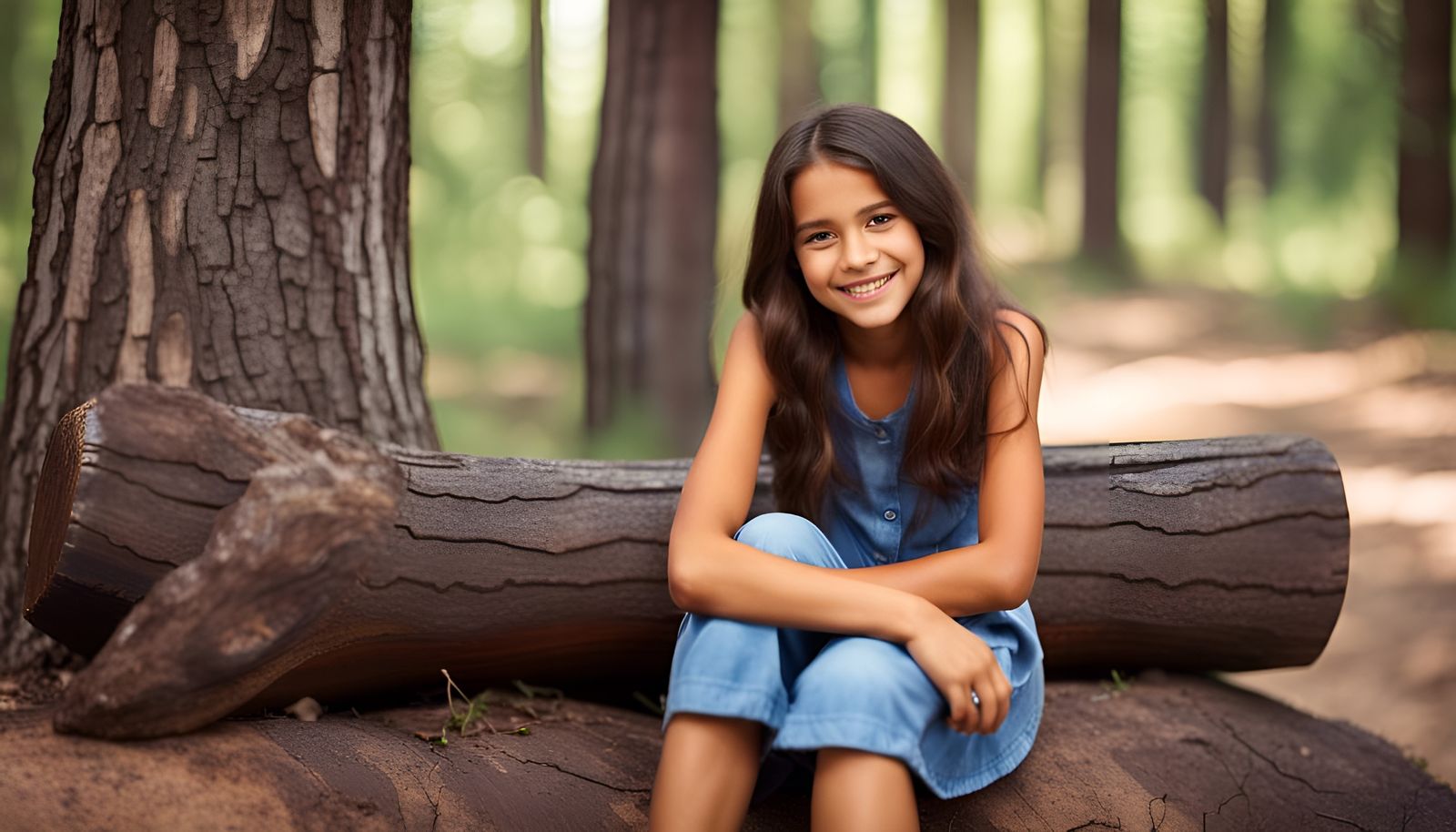 Smiling Catalan Girl in Summer Forest