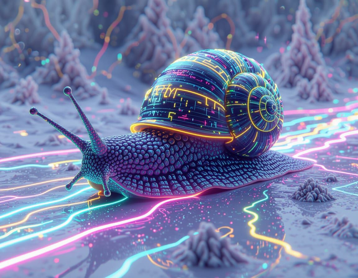 Neon Grey Snailiens in an Enormified Neonstorm