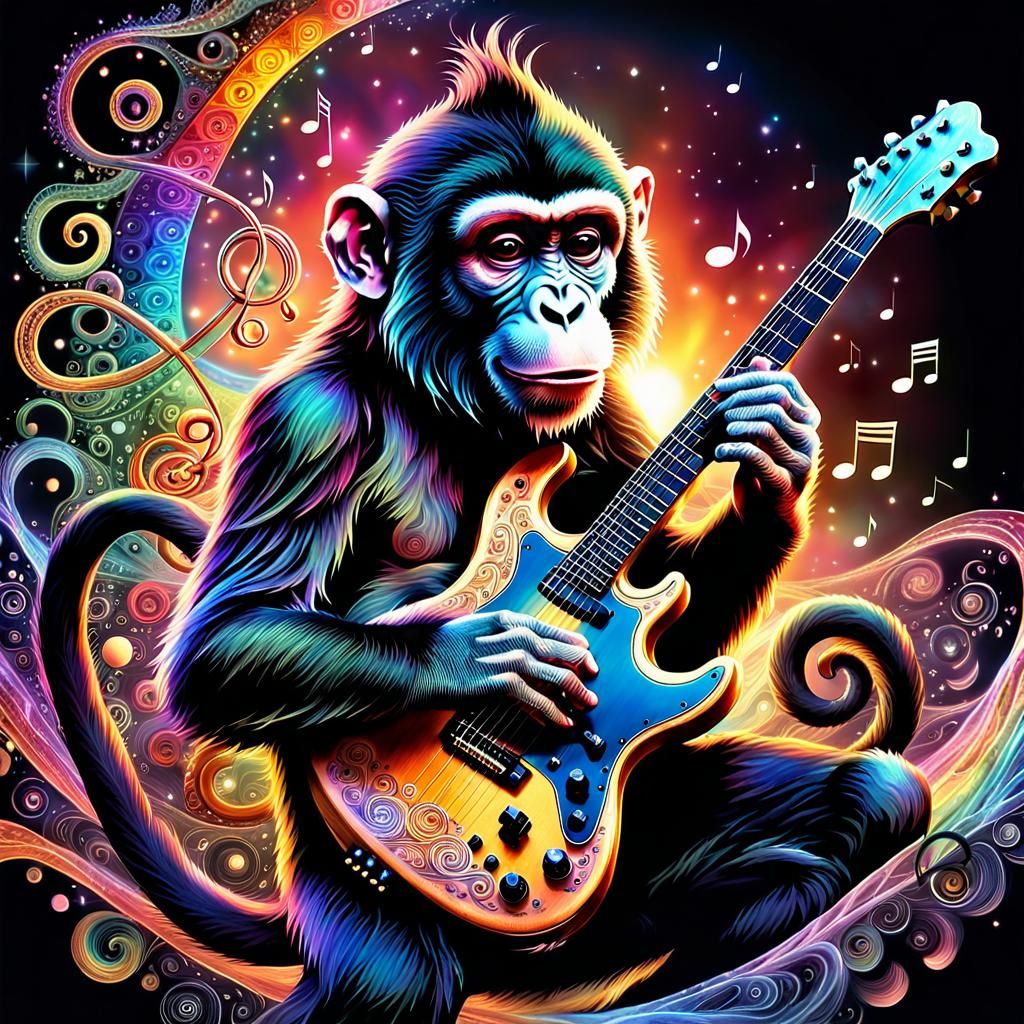Intricate Guitar-Playing Monkey in Cosmic Black Hole