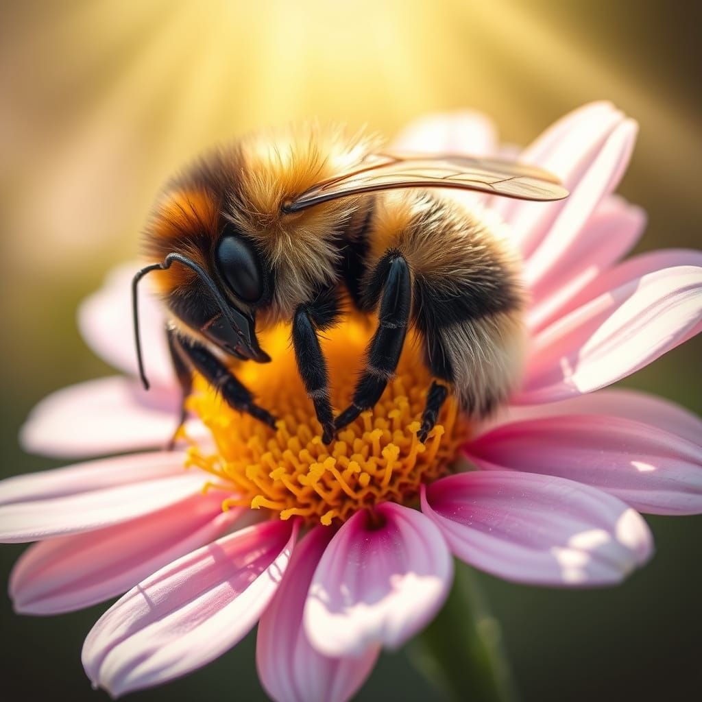 Sleeping Bumblebee in Flower with God Rays