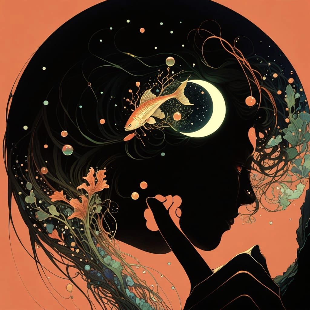 Water Spirit in Coral Grotto: Art Nouveau Style