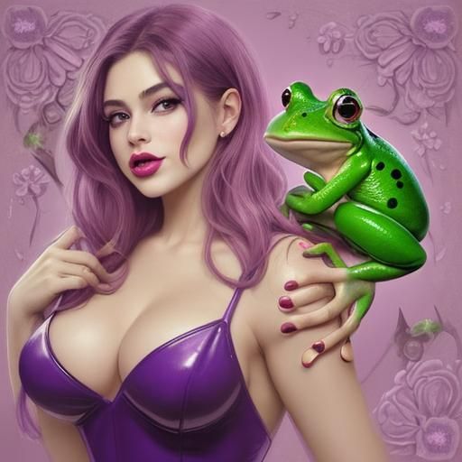 Frog Surrounded by Hearts and Flowers