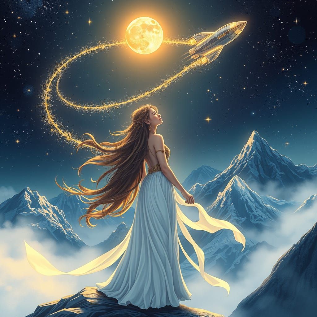 Moonlit Space Goddess Embodies Freedom and Happiness Amidst....