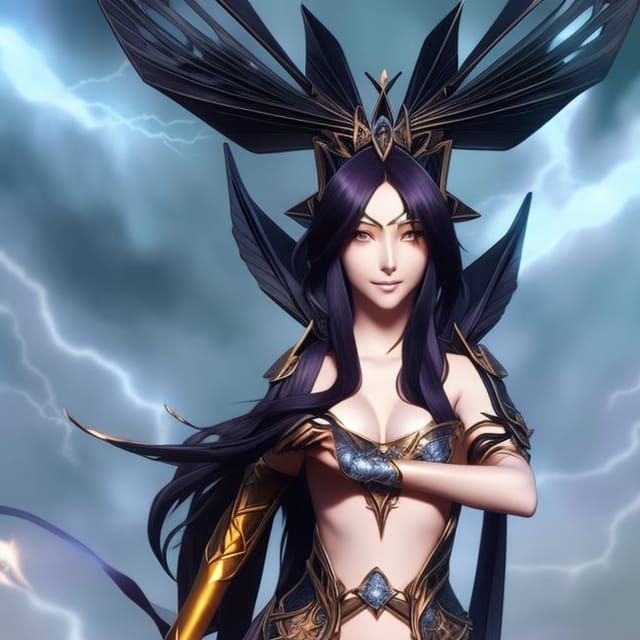 Lightning-Clad Woman Portrait in Art Nouveau Style