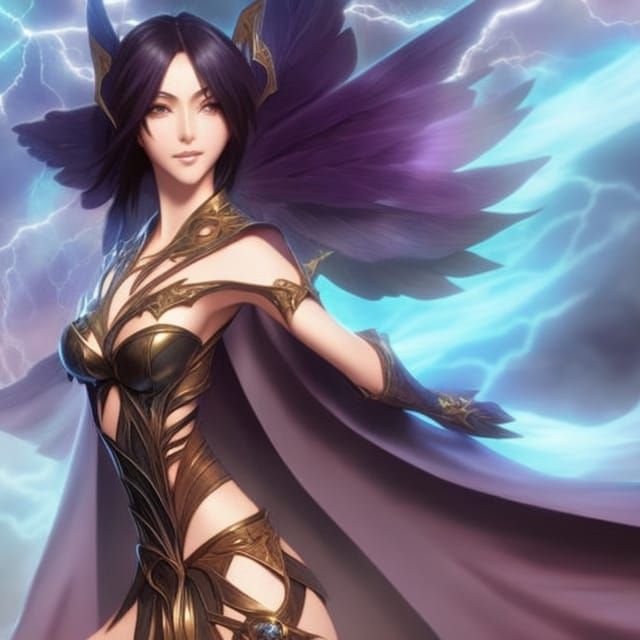 Lightning Clothed Woman Portrait in Hyperdetailed Art