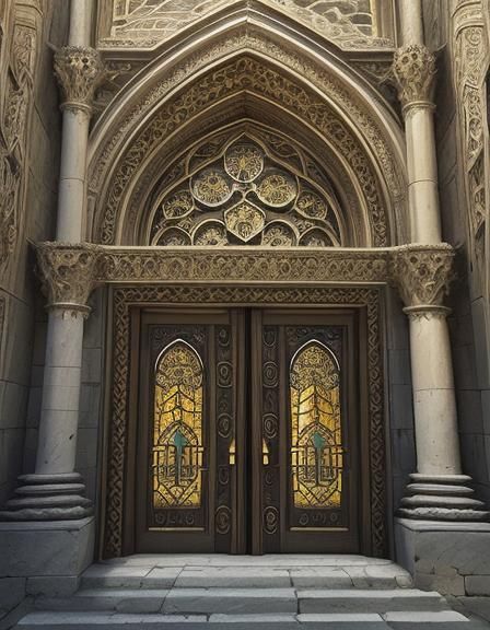 Byzantine Fantasy Paladin Opens Ancient Temple Door
