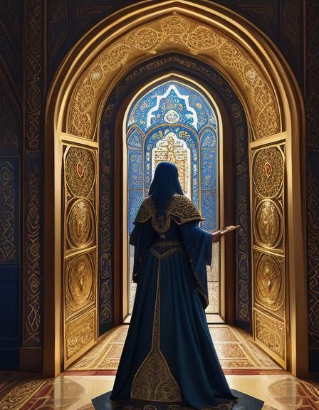 Paladin Opens Stone Door in Byzantine Style