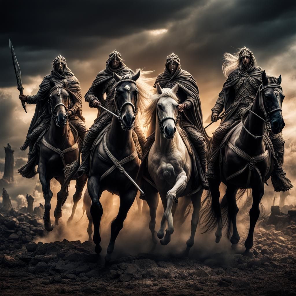 Hyperrealistic Four Horsemen of the Apocalypse