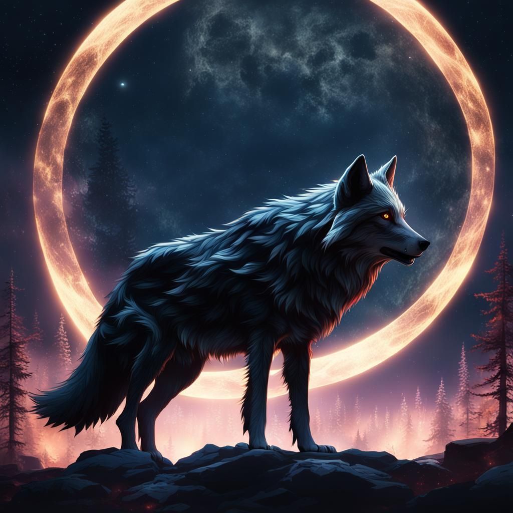 Mystical Wolf Silhouette in Moonlight