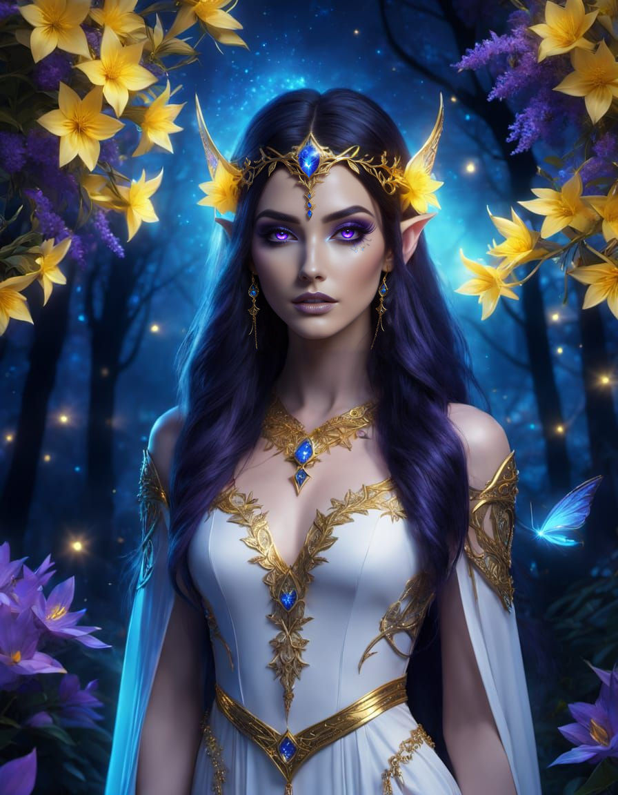 Mystical Elven Woman in Enchanted Forest