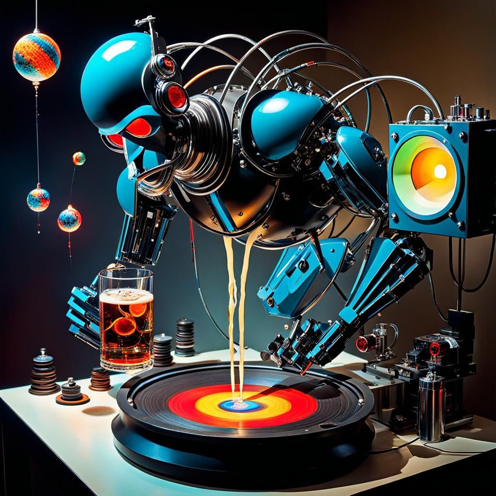 Cyborg Bartender at Sunset: A Fusion of Styles