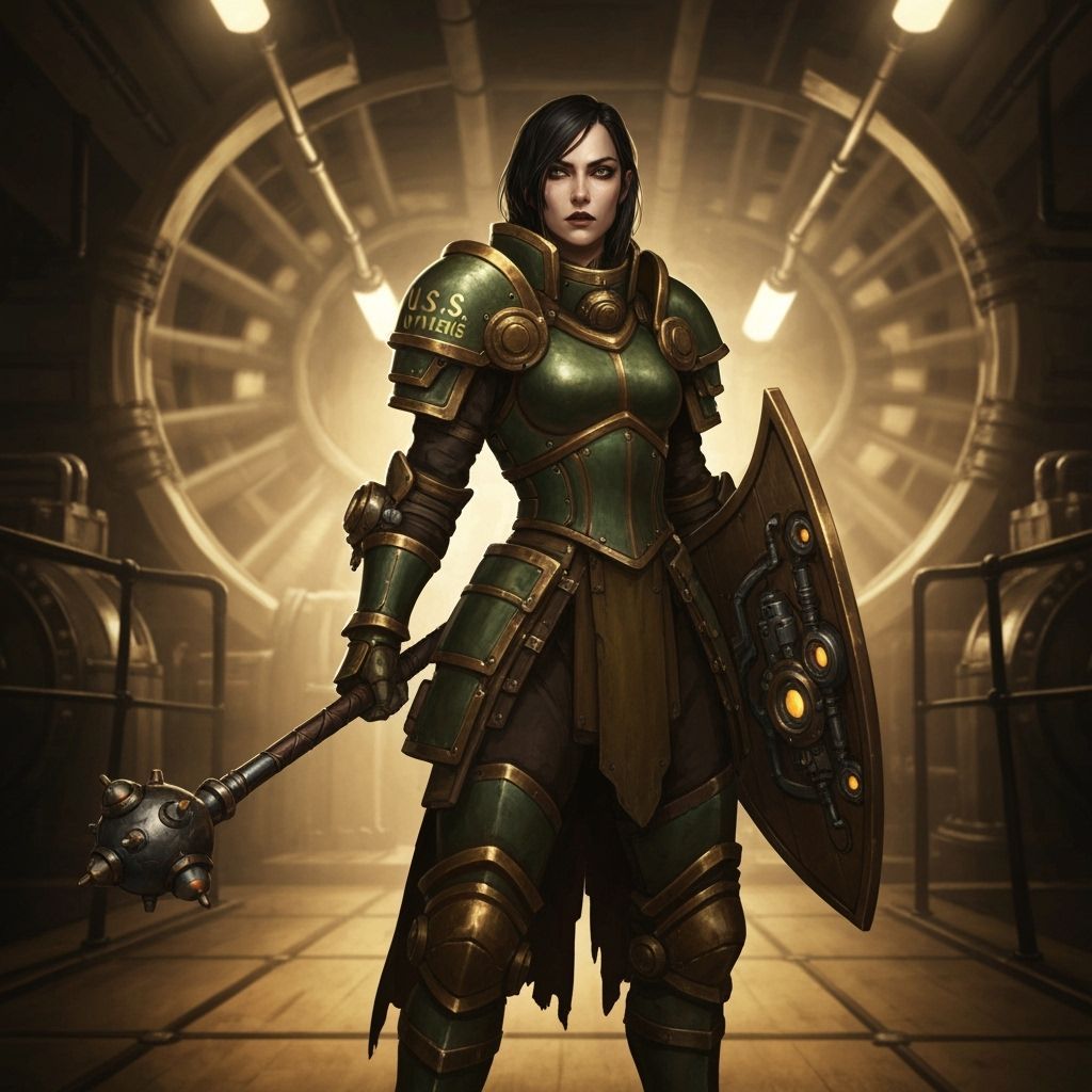Sci-Fi Warrior Rina in Steampunk Ship Engine Room