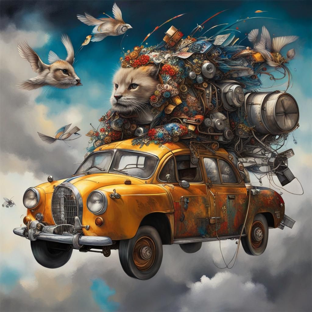 Junk-Mobile in Junkyard, Steampunk Photorealism