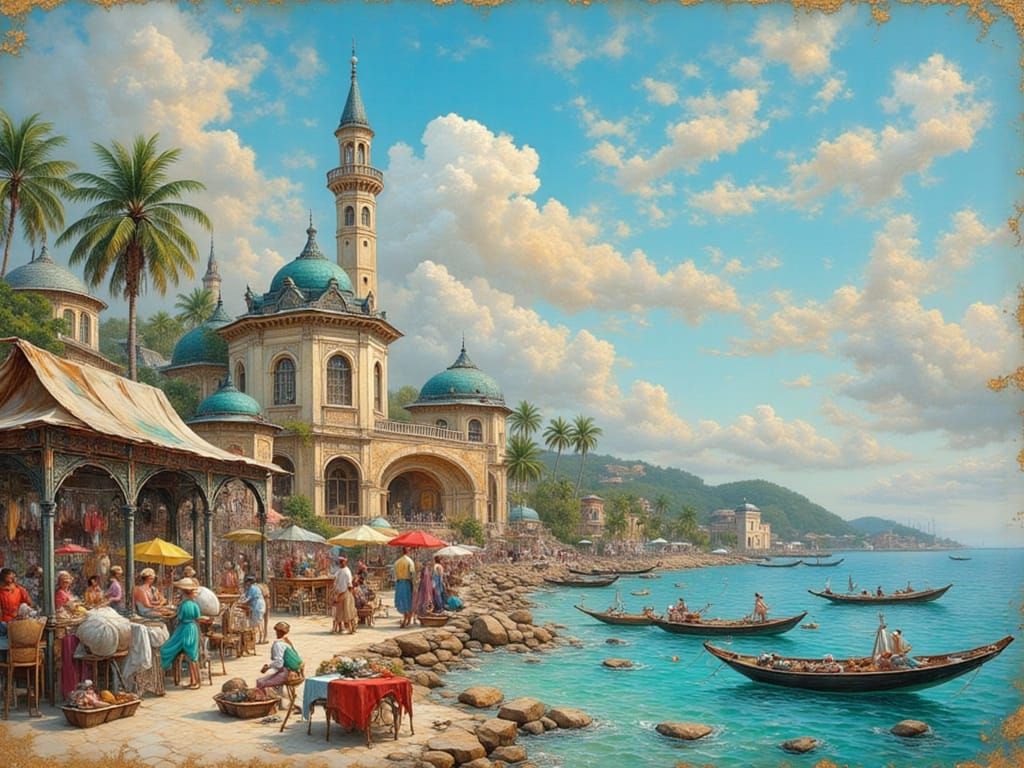 Golden Outlines of Maldives Poster Art