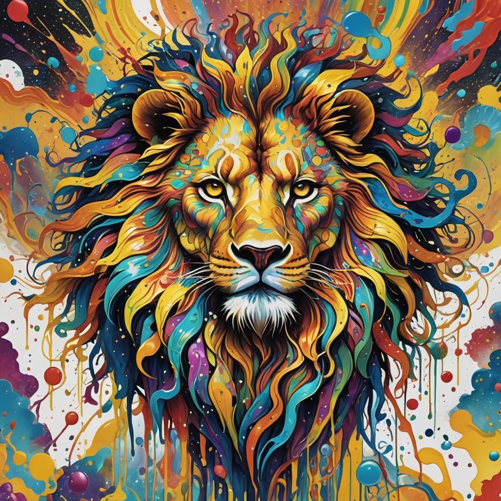 Rainbow Iridescent Lion: Psychedelic Cosmic Art