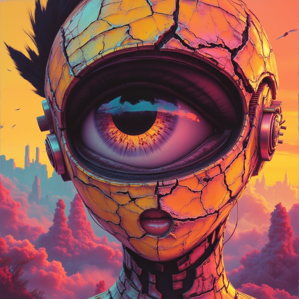 Close-up of a Woman in Retrofuturistic Mask and Helmet, Insp...